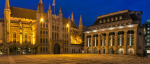 Guildhall, London, England. Founded in the early 15th century under the terms of the will of the legendary Mayor of London Dick Whittington, the Guildhall Library is now housed in modern buildings but boasts a collection that begins with a manuscript of 1067, the year after the Norman Conquest. 