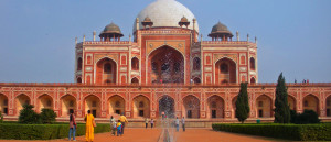 Humayun's Tomb, Delhi, India - photo by Abhijitjawanjal Wikimedia Commons.  Commissioned by the Emperor’s widow, this was the first of the great Mughal tombs. It inaugurated a suite of grand imperial mausoleums surrounded by vast gardens that were entered through monumental gates, which reached its apogee almost a century later in the Taj Mahal (1634). 