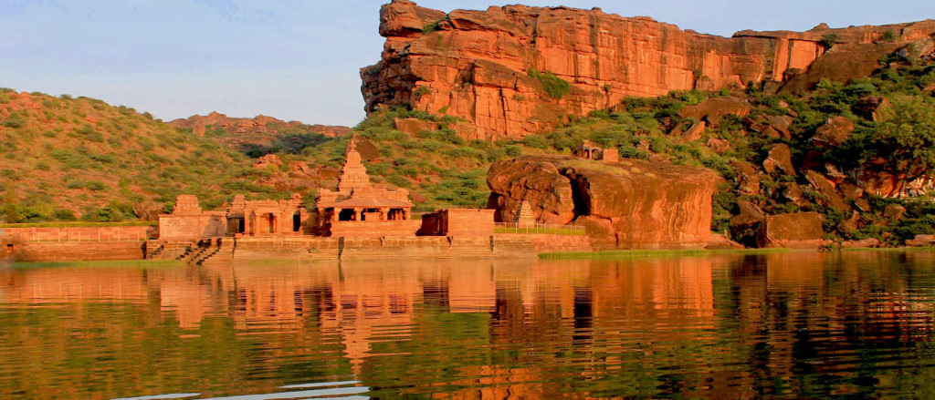 Badami Cave Temple, India Bhutanatha group of Temples facing the Badami Tank