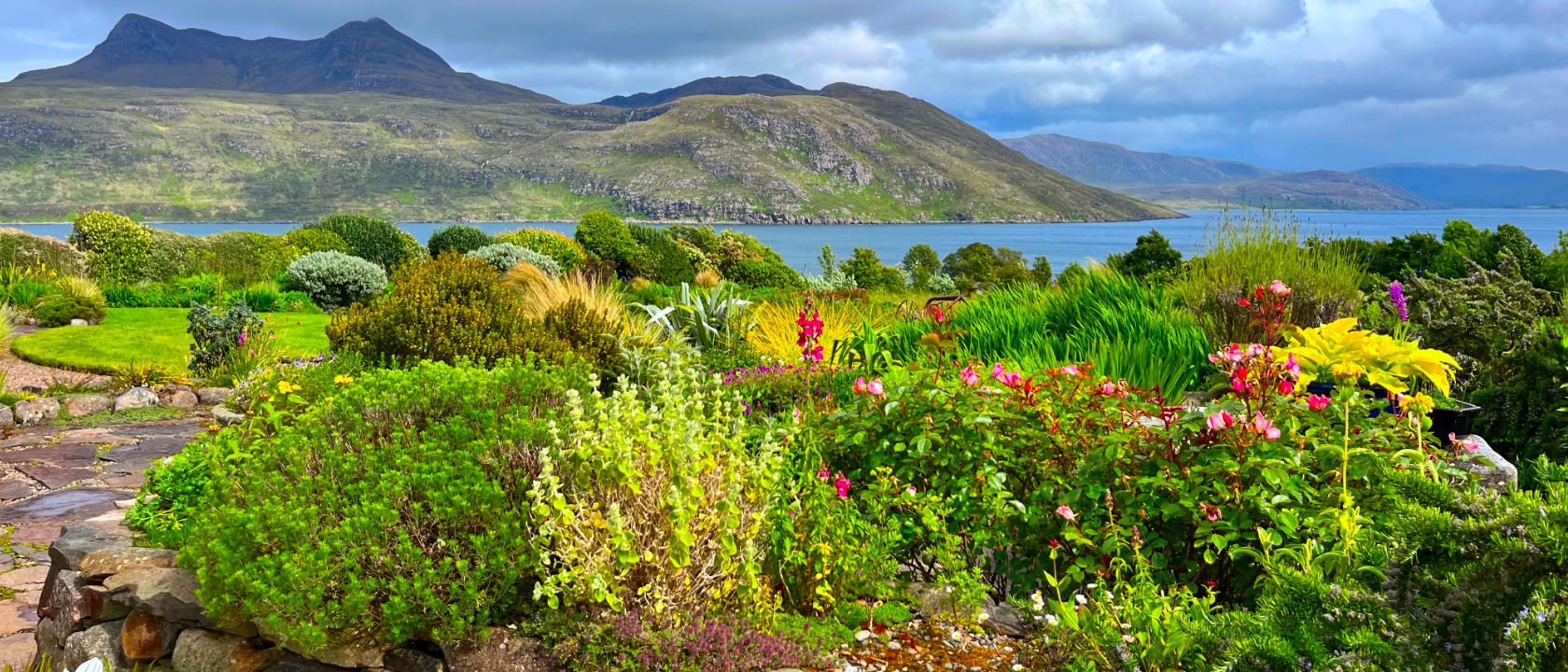 Private gardens of 2 Durnamuck, Litle Loch Broom, Scotland.