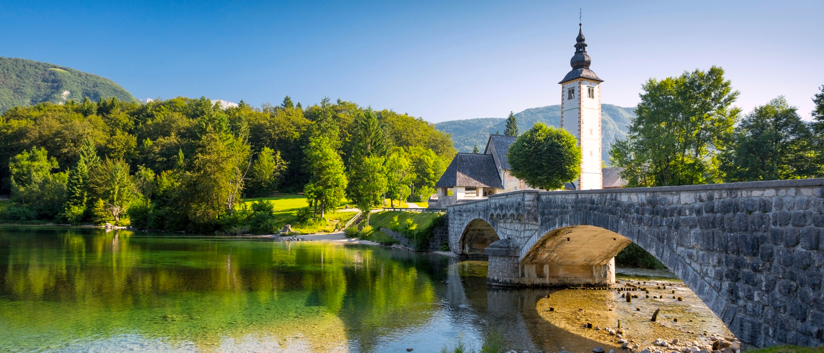 Lake Bohinj Church Bridge Slovenia