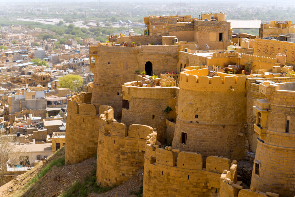 Sandstone ramparts towers Jaisalmer Fort