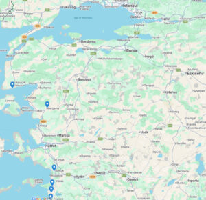Map showing location of key Ionian Cities of the Eastern Aegean