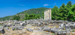 The Temple of Athena Polias in the Ancient Priene, Türkiye. 