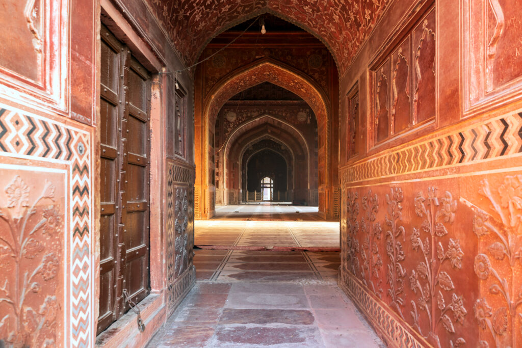 Interior sandstone mosque Taj Mahal