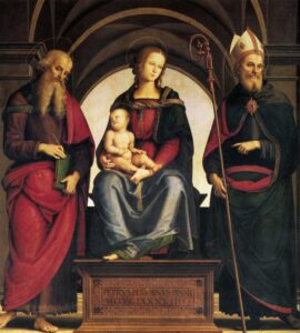 Pietro Perugino Madonna Bambino santi Giovanni Agostino